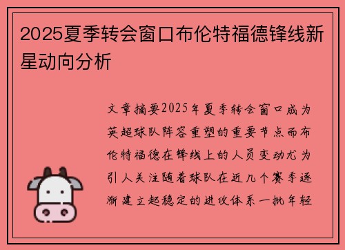 2025夏季转会窗口布伦特福德锋线新星动向分析