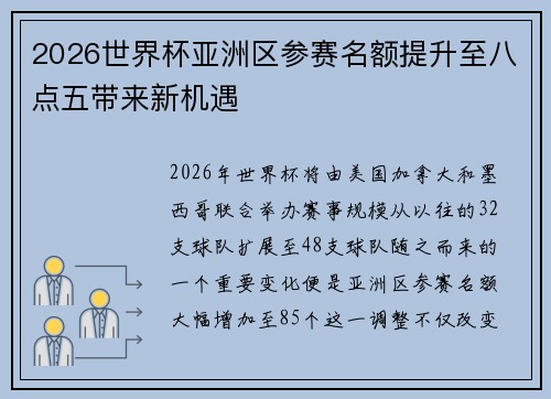2026世界杯亚洲区参赛名额提升至八点五带来新机遇